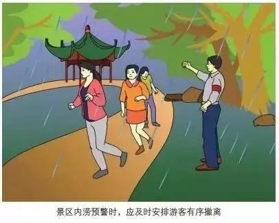 景區(qū)內(nèi)澇預(yù)警時(shí)，應(yīng)及時(shí)安排游客有序撤離